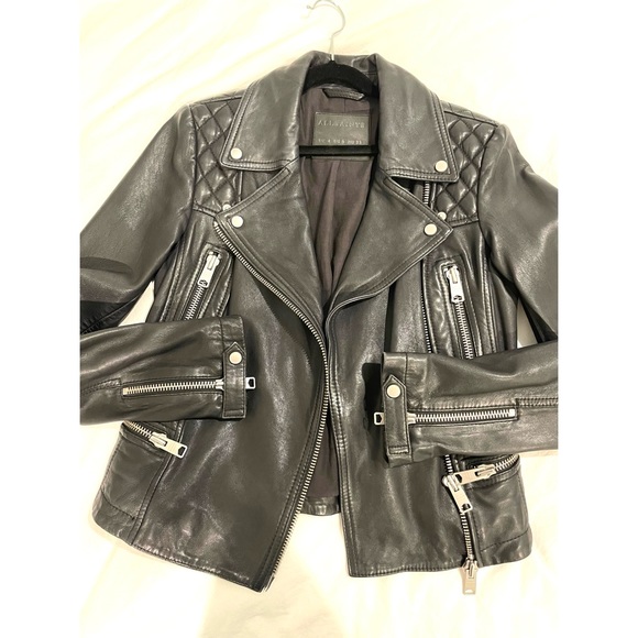 ALL SAINTS Women Bleeker Biker Cargo Leather Jacket Moto Black 0 XS 32 EUC - Picture 15 of 15